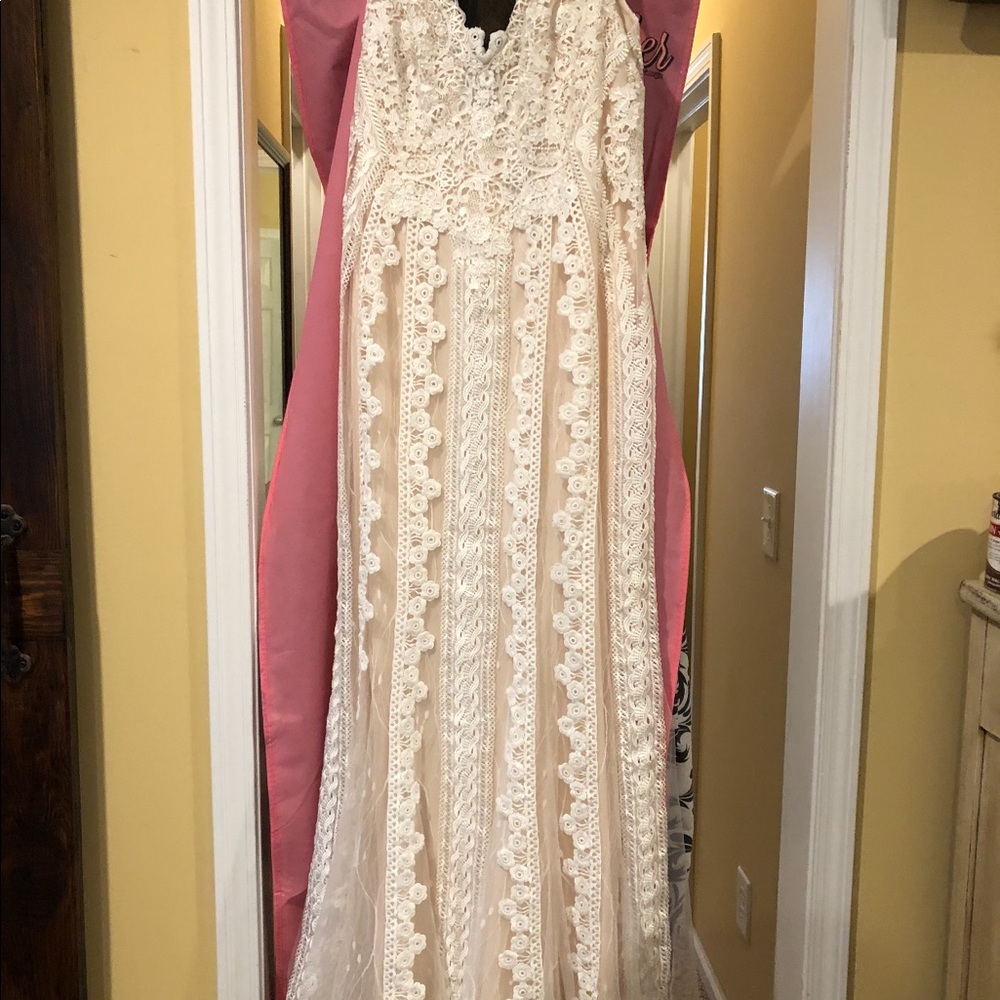 bohemian white lace prom dress